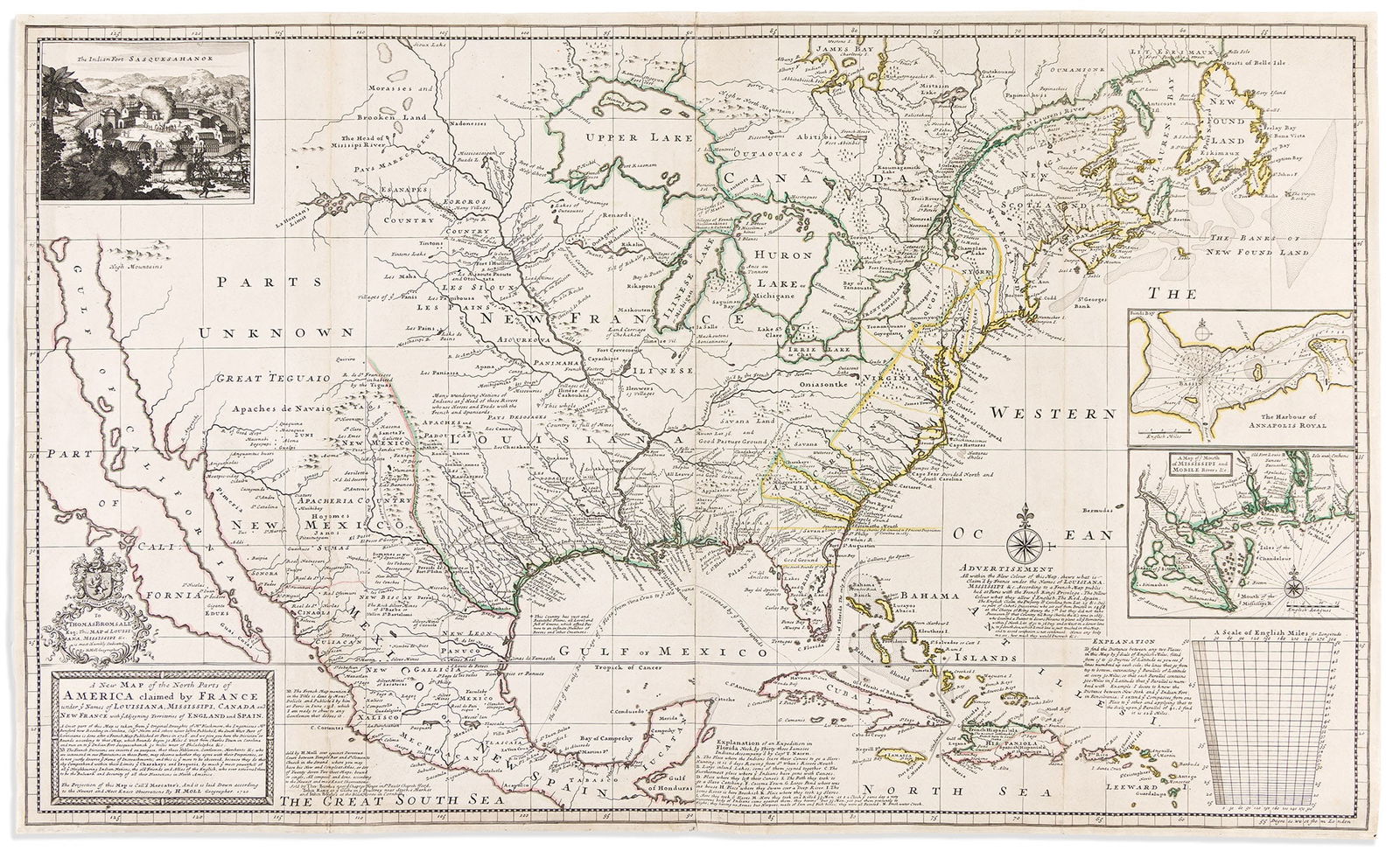 (COLONIAL NORTH AMERICA.) Herman Moll. A New Map of the North Parts of America Claimed by France...: (COLONIAL NORTH AMERICA.)Herman Moll. A New Map of the North Parts of America Claimed by France Under ye Names of Louisiana, Mississipi, Canada and New France with ye Adjoyning Territories of England