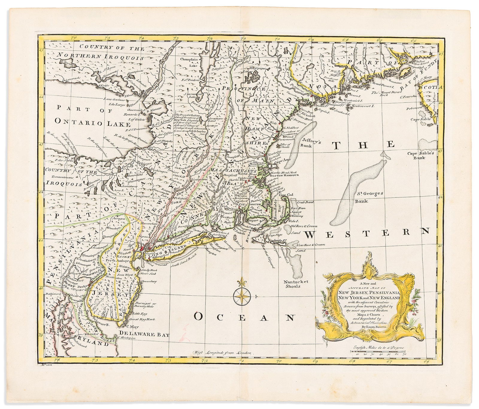 (COLONIAL NEW ENGLAND.) Emanuel Bowen. A New and Accurate Map of New Jersey, Pensilvania, New (1 of 1)