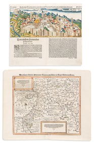 (HOLY LAND.) Sebastian Münster. Two sixteenth-century woodcuts. Basel, mid sixteenth century