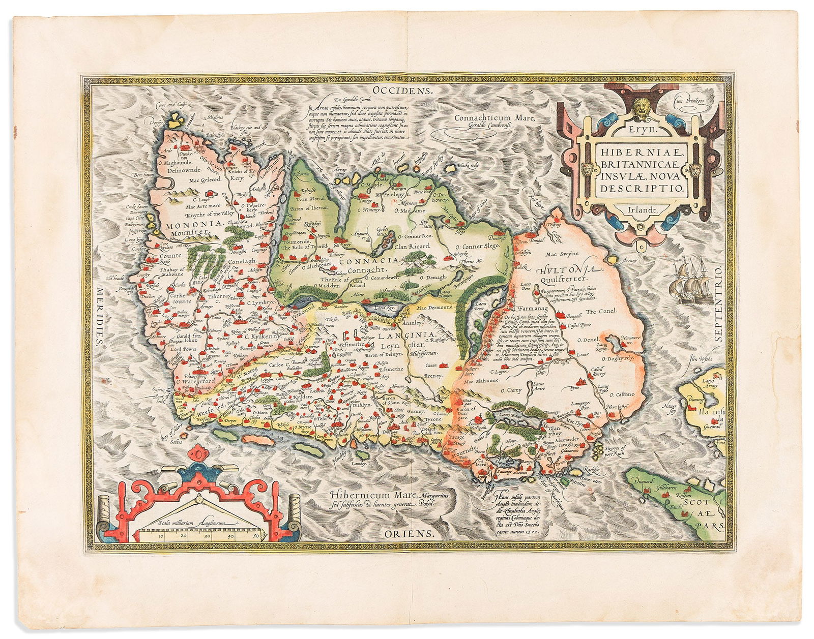 (IRELAND.) Abraham Ortelius. Hiberniae, Britannicae Insulae, Nova Descriptio. Antwerp, 1573 (1 of 1)