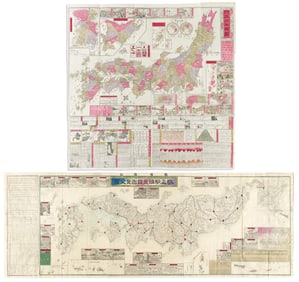 (JAPAN.) Group of 4 nineteenth-century folding maps of Japan. Vp, vd