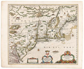 (NEW ENGLAND.) Johannes Janssonius. Belgii Novi, Angliae Novae, et Partis Virginiae Novissima