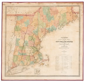 (NEW ENGLAND -- RAILROADS.) Alexander Williams. Telegraph and Rail Road Map of the New England