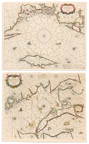 (SWEDEN.) Theunis Jacobsz. Two double-page engraved charts of Sweden's coastline. Amsterdam, circa