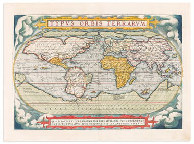 (WORLD.) Abraham Ortelius. Typus Orbis Terrarum. Antwerp, 1575