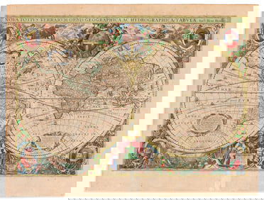 (WORLD.) Henricus Hondius. Nova Totius Terrarum Orbis Geographica ac Hydrographica Tabula.