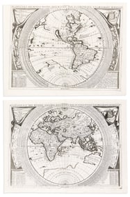 (WORLD.) Vincenzo Coronelli. Planisfero del Mondo Vecchio [and] Planisfero del Mondo Nuovo. Venice,