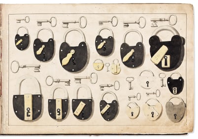 (SAMPLE BOOK -- METALSMITHING.) Company album of over 150 pages of ink and watercolor metalwork