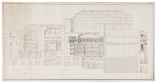 (ARCHITECTURE.) Adrien Dauzats. Theatre de Bordeaux Coupe sur la Longeur du Batiment. France, 1817