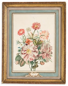 (BOTANICAL.) attributed to Jan Van Os. Bouquet of roses and dahlias. Np, circa 1800