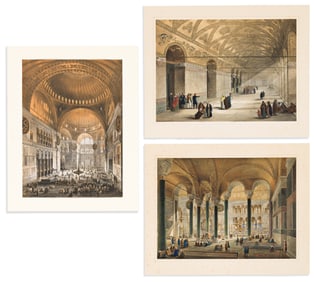 (HAGIA SOPHIA.) Gaspard Fossati. Group of 3 hand-colored tinted lithographed interior views of