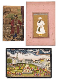(INDIA.) Group of 3 attractive paintings by Mughal artists. India, eighteenth and nineteenth