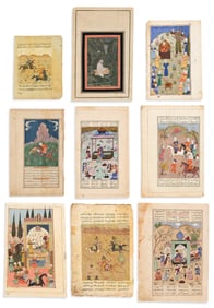 (MUGHAL MINIATURES.) Group of 9 Indian or Persian paintings. India, nineteenth-century