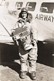 Bradford Washburn. Self-portrait of the American explorer and mountaineer with his Fairchild serial