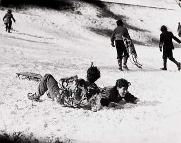 Arthur Leipzig. Children in snow, Prospect Park, from The Children's Games series, 1943-63. 1945;