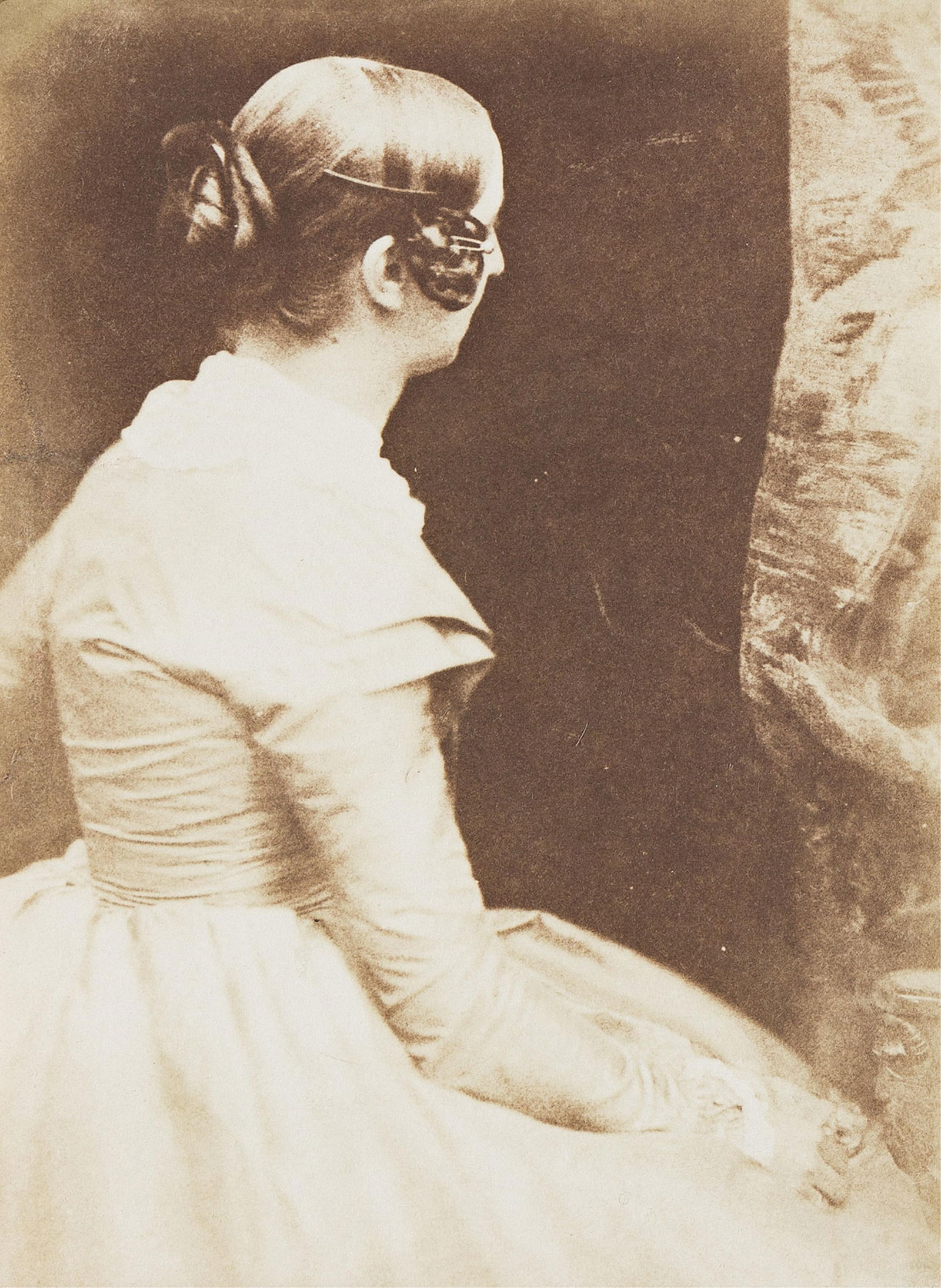David Octavius Hill & Robert Adamson. Lady Elizabeth Eastlake (back view). 1843-47.: David Octavius Hill (1802-1870) & Robert Adamson (1821-1848)Lady Elizabeth Eastlake (back view). 1843-47.Salted paper printThe image 8 1/8 x 6 in. (20.6 x 15.2 cm.), the mount 14 1/4 x 10 1/2 in. (36.