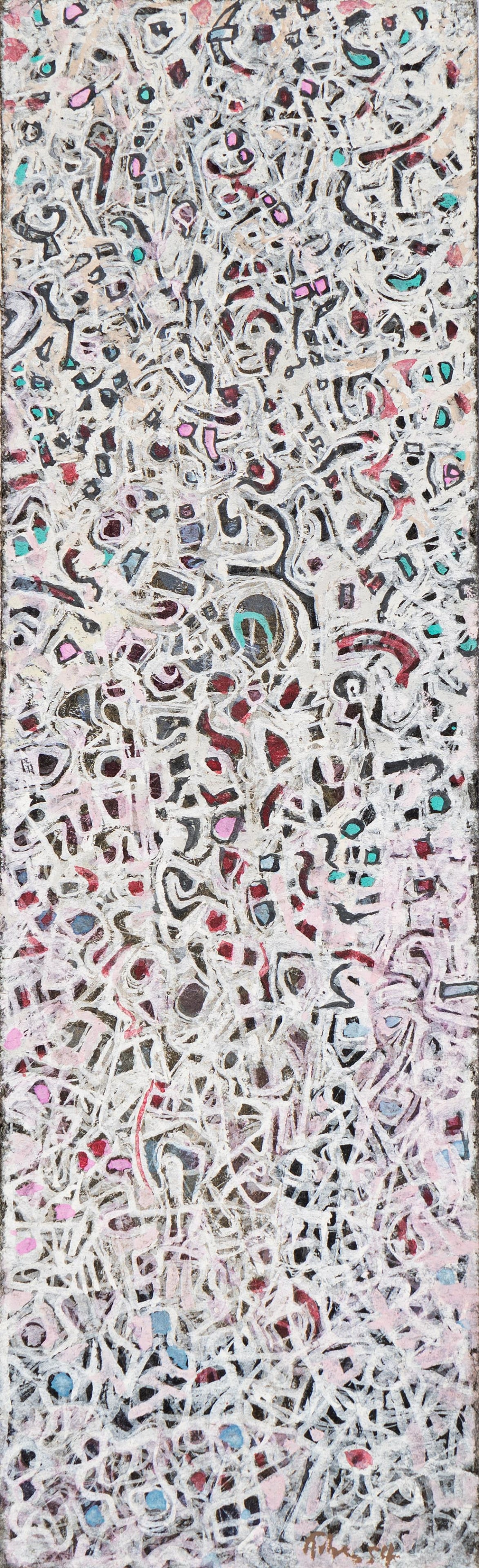 Mark Tobey, Florentine Shadows, 1954.: Mark Tobey(1890-1976)Florentine Shadows.Tempera on paper board, 1954.Signed and dated, lower right.6 1/4 x 2 in. (15.9 x 5.1 cm.) ProvenanceThe Collection of Gerald E. Lieberman, New York.