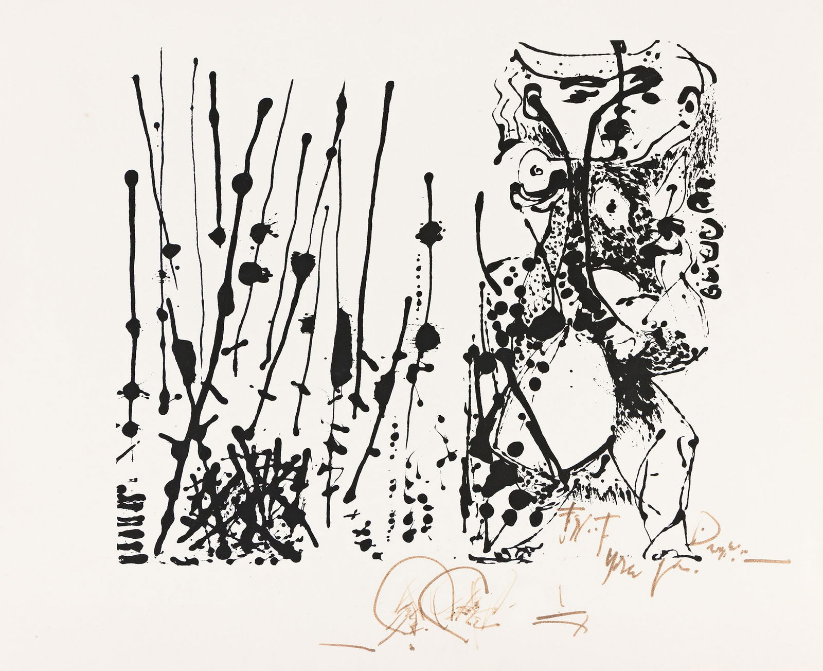 Jackson Pollock, Untitled (Number 7), 1951.: Jackson Pollock(1912-1956)Untitled (Number 7).Screenprint on two sheets of Strathmore paper glued together, 1951.Edition of 25. Numbered I/X, dedicated to Edward F. Dragon and inscribed indistinctly i
