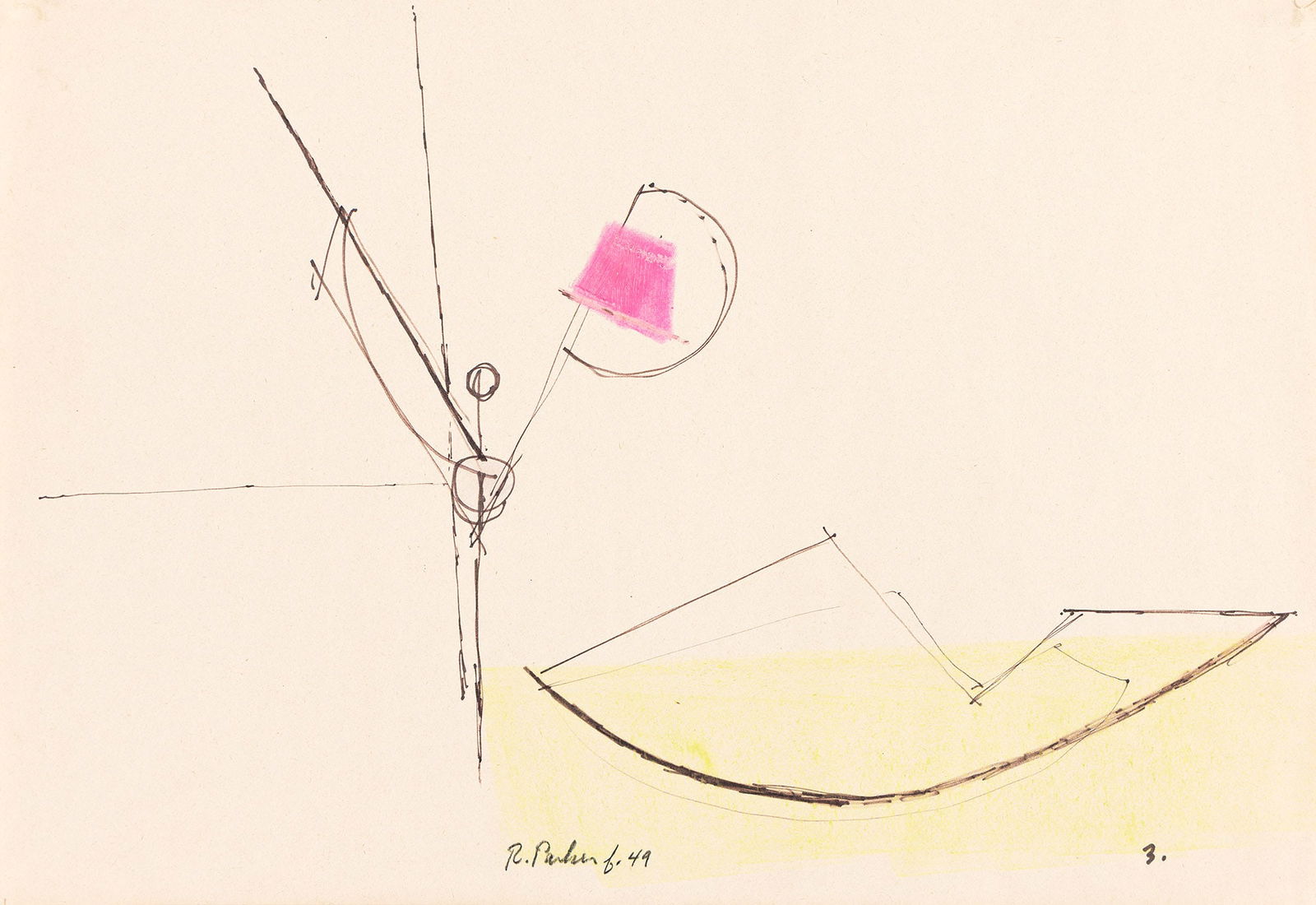 Ray Parker, Untitled, Drawing and Collage, (Pair).: Ray Parker(1922-1990)Untitled, Drawing and Collage, (Pair).(i) Ink and watercolor on paper, 1949. Signed and dated in pencil at lower center. Inscribed, "3." at lower right, recto.(ii) Acrylic on torn