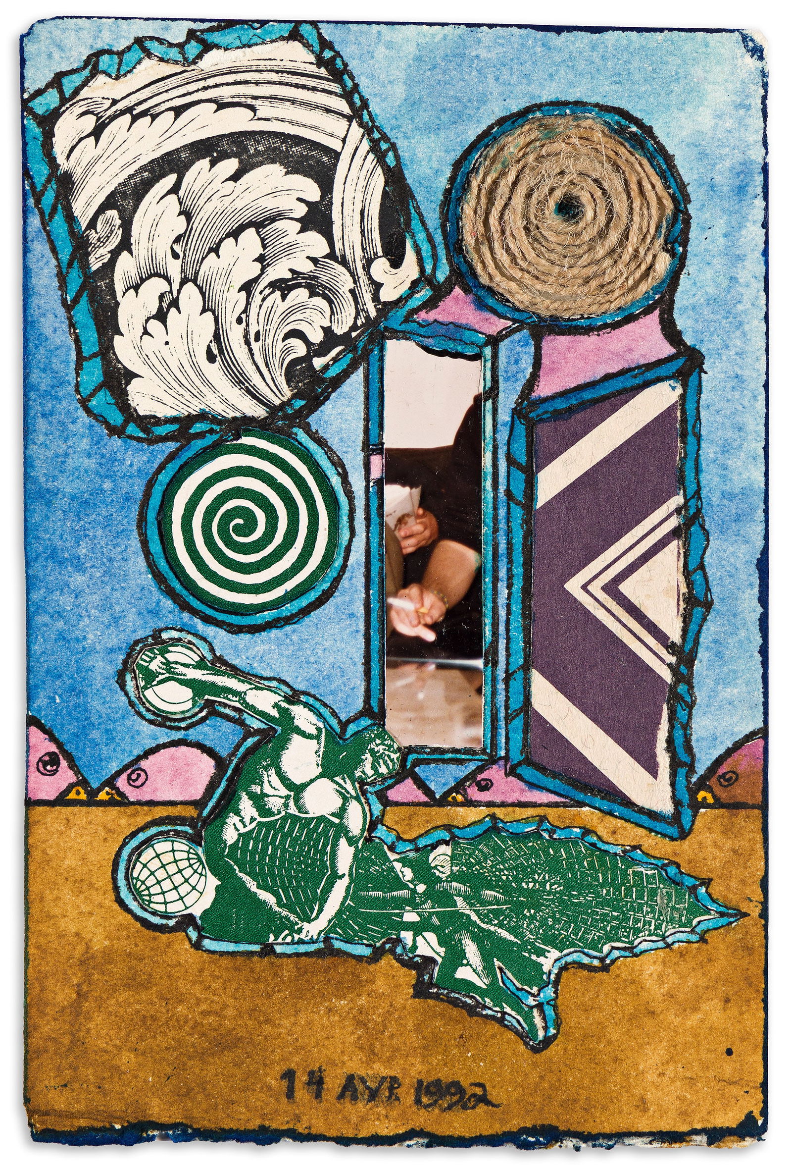 John Evans, Mail Art, Birthday Cards (Pair), 1991 and 1992.: John Evans(b. 1932)Mail Art, Birthday Cards (Pair).Watercolor and mixed media collage on card, 1991 and 1992 respectively.i) Inscribed, dated, and initialed in ink, verso.ii) Inscribed, dated, and ini