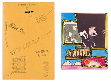 John Evans, Mail Art, (Two envelopes of three works), 1985-1996.