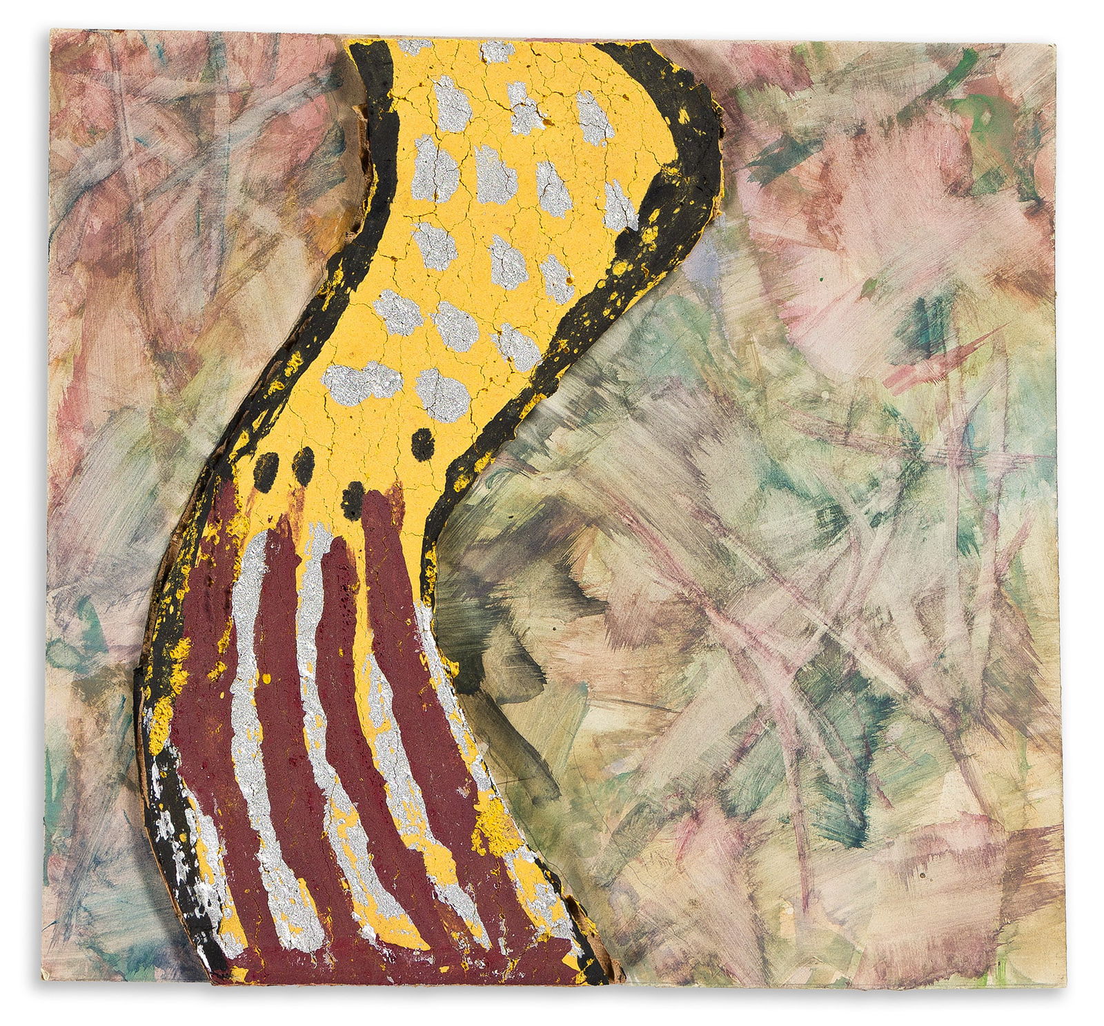 James Waring, Indian Hill, 1967.: James Waring(20th Century)Indian Hill.Watercolor, tempera and cardboard collage on illustration board, 1967.Signed, dated, and inscribed as titled in ink, verso.8 1/2 x 9 in. (21.6 x 22.9 cm.) P