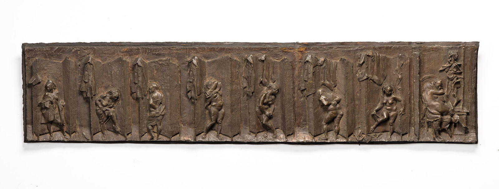 Bruno Lucchesi, Undressing.: Bruno Lucchesi(b. 1926)Undressing.Bronze with brown patina.Signed in casting at lower right. Unique.10 1/4 x 45 1/2 x 1 in. (26 x 115.6 x 2.5 cm.)