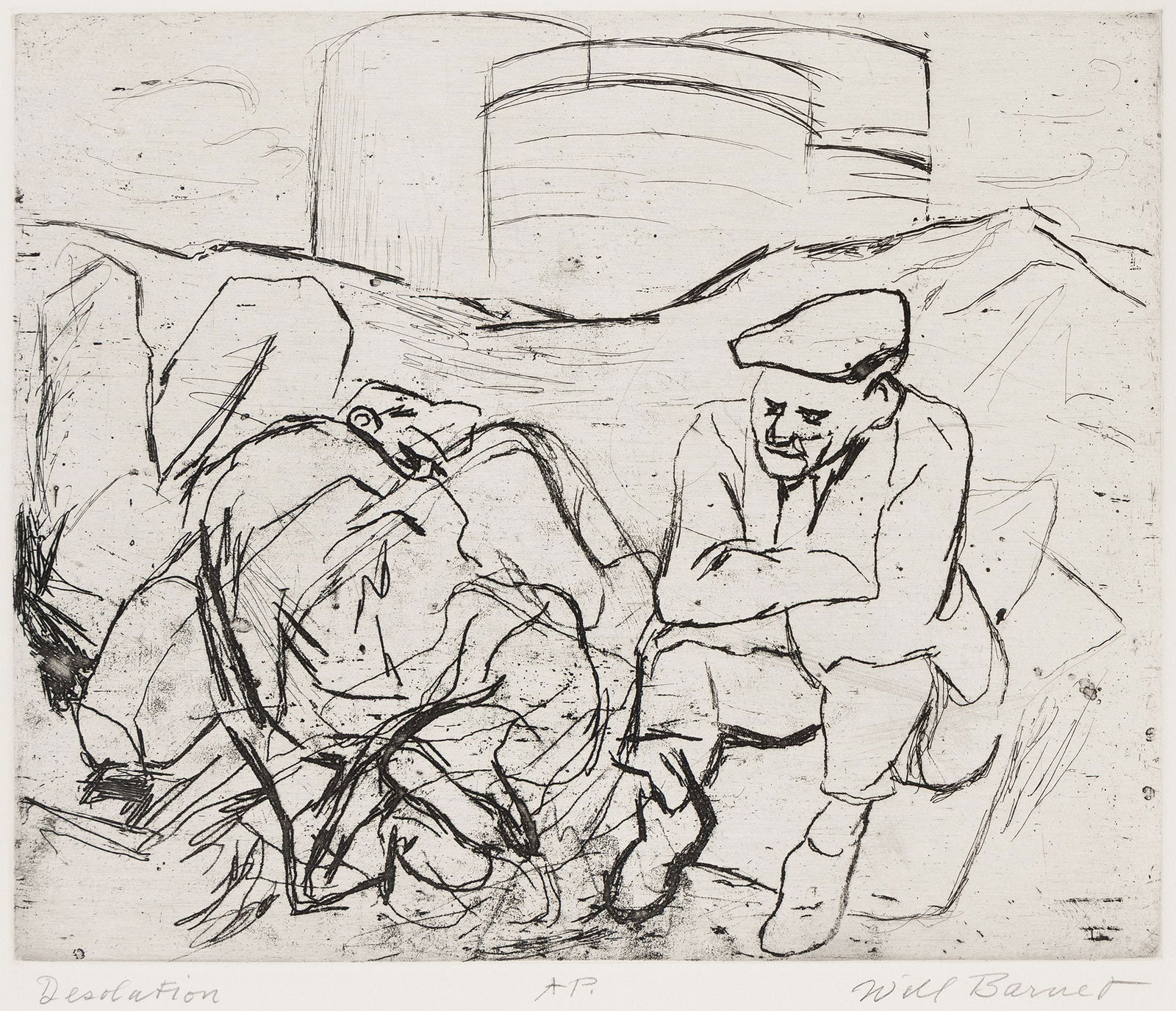 Will Barnet, Desolation, 1935.: Will Barnet(1911-2012)Desolation.Etching and roulette on Hahnemühle, 1935.Artist's proof, aside from the edition of 15. Printed in 1999. Signed, titled and inscribed "AP" in pencil, lower margin. Pri