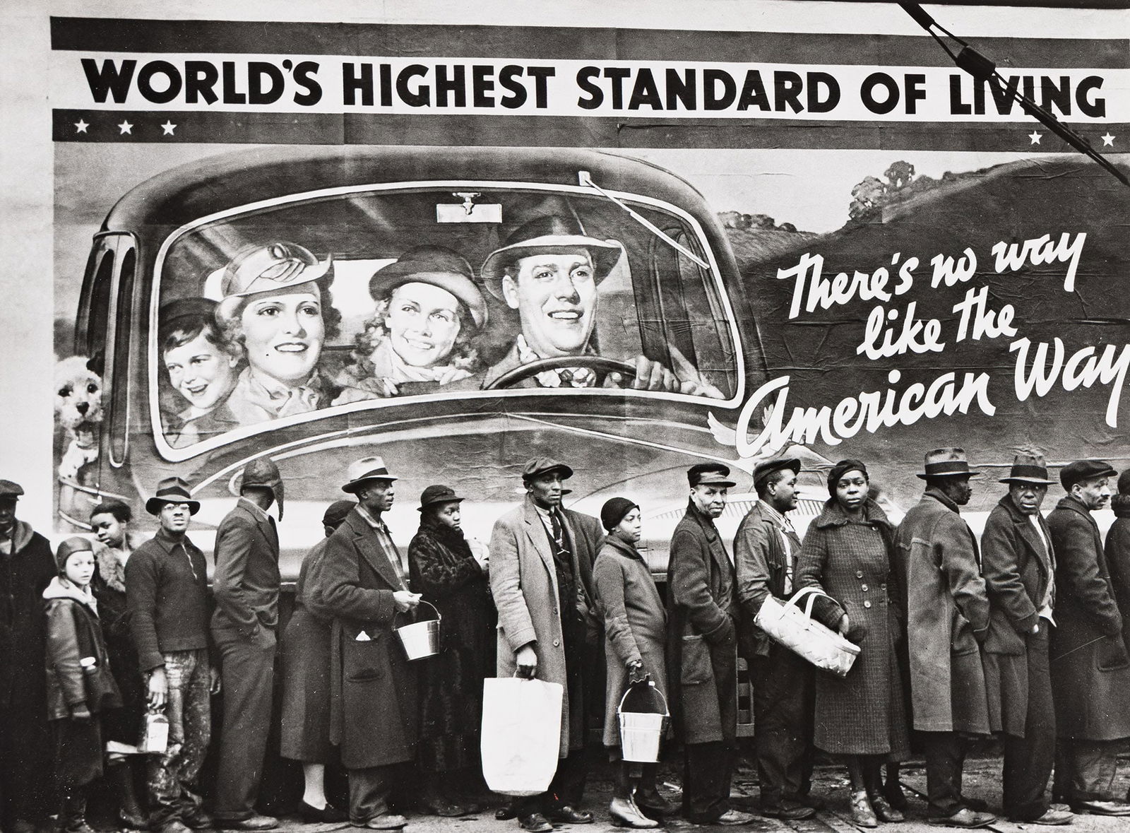 Margaret Bourke-White, The American Way of Life (At the Time of the Louisville Flood, Kentucky),: Margaret Bourke-White(1904-1971)The American Way of Life (At the Time of the Louisville Flood, Kentucky). 1937; printed 1980s.Silver print.With two news clippings, a date stamp, and a caption, on vers
