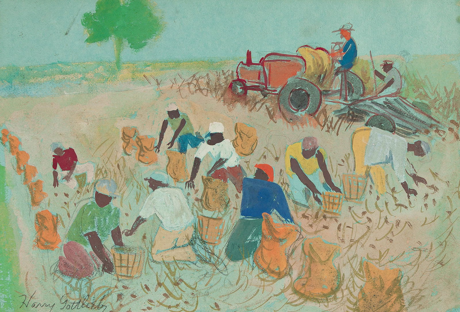 Harry Gottlieb, Untitled (Field Workers).: Harry Gottlieb(1895-1993)Untitled (Field Workers).Gouache on blue-green paper.Signed in pencil at lower left.13 x 19 in. (33 x 48.3 cm.)Frame: 22 1/2 x 28 in. (57.2 x 71.1 cm.) Other Notes