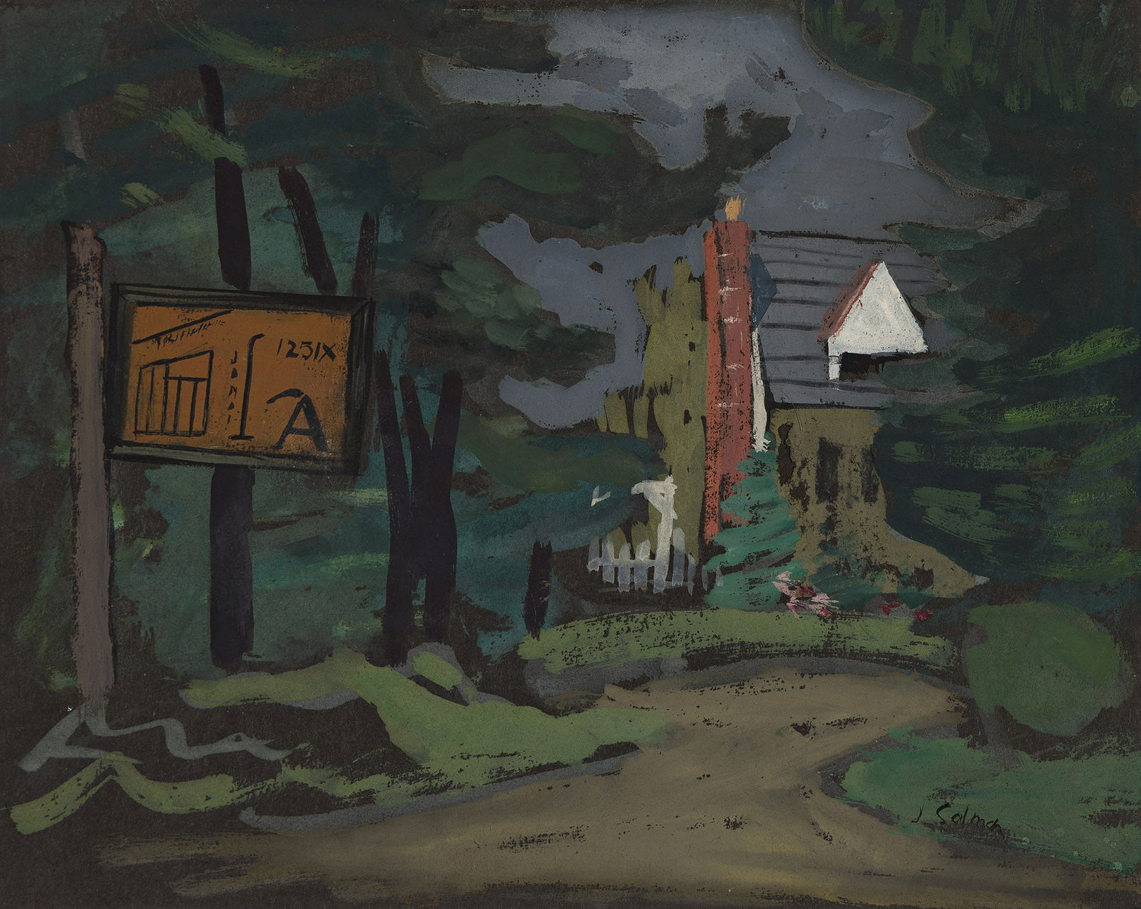 Joseph Solman, Untitled (Rural House with Sign), circa 1940. (1 of 1)