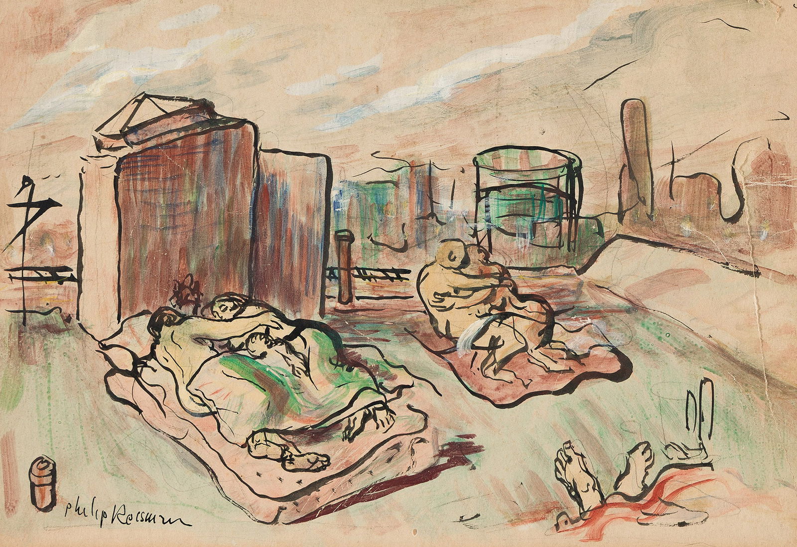 Philip Reisman, A Pair of Watercolors. (1 of 2)