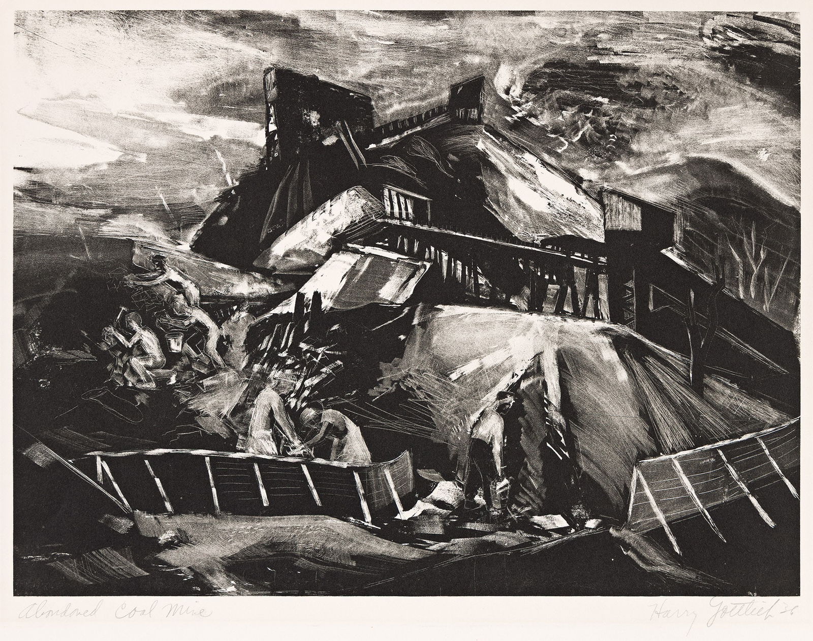 Harry Gottlieb, Abandoned Coal Mine, 1936.: Harry Gottlieb(1895-1992)Abandoned Coal Mine.Lithograph, 1936.Signed, titled and dated in pencil, lower margin.Image: 11 3/8 x 15 1/4 in. (28.9 x 38.7 cm.), full margins.