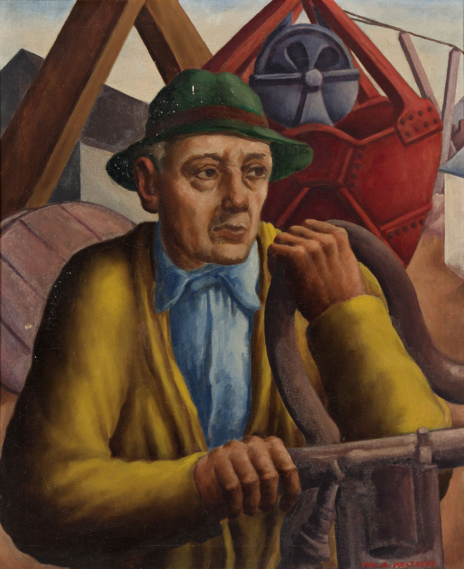 Paul R. Meltsner, Untitled (Worker).: Paul R. Meltsner(1905-1966)Untitled (Worker).Oil on canvas.Signed in oil at lower right.24 x 20 in. (61 x 50.8 cm.)Frame: 29 1/2 x 25 1/4 in. (74.9 x 64.1 cm.) Provenance:Private col
