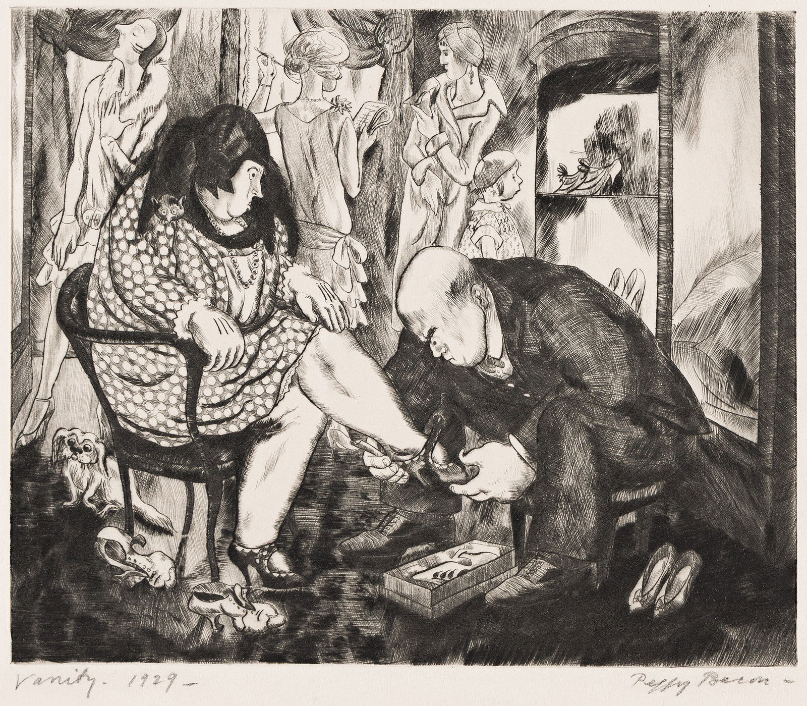 Peggy Bacon, Vanity, 1929.: Peggy Bacon(1895-1987)Vanity.Drypoint, 1929.Signed, titled and dated in pencil, lower margin. Flint 88.Plate: 6 x 7 1/8 in. (15.2 x 18.2 cm.), full margins.