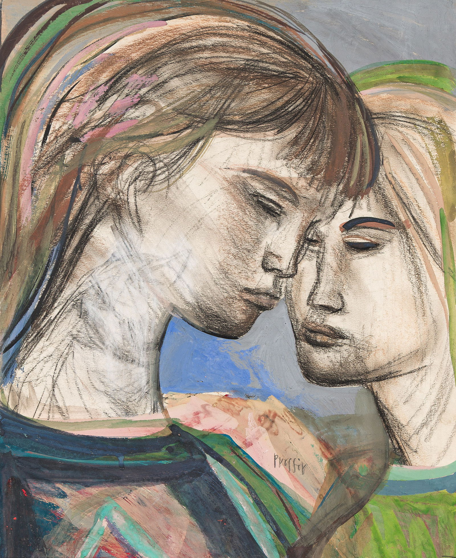 Josef Presser, Untitled (Three Works).: Josef Presser(1907-1967)Untitled (Three Works).Gouache, pastel, and charcoal on paper.i) Untitled (Two Women). Signed in pencil at lower right.ii) Untitled (Woman in Yellow Blouse). Signed in