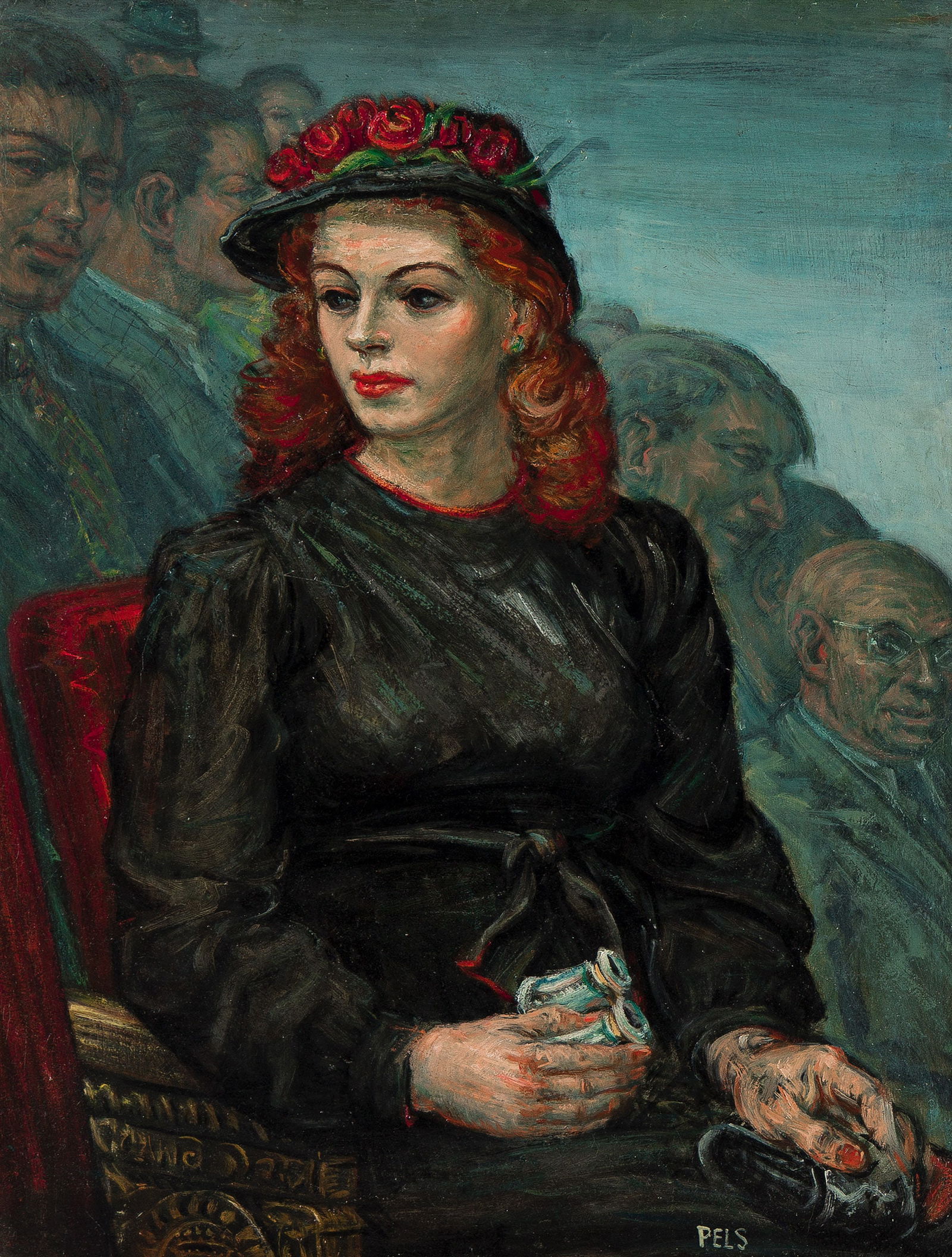 Albert Pels, At the Theater.: Albert Pels(1910-1998)At the Theater.Oil on canvas.Signed in oil at lower right.22 x 17 in. (55.9 x 43.2 cm.)Frame: 26 1/4 x 21 1/4 in. (66.7 x 54 cm.) Provenance:Private Collection,