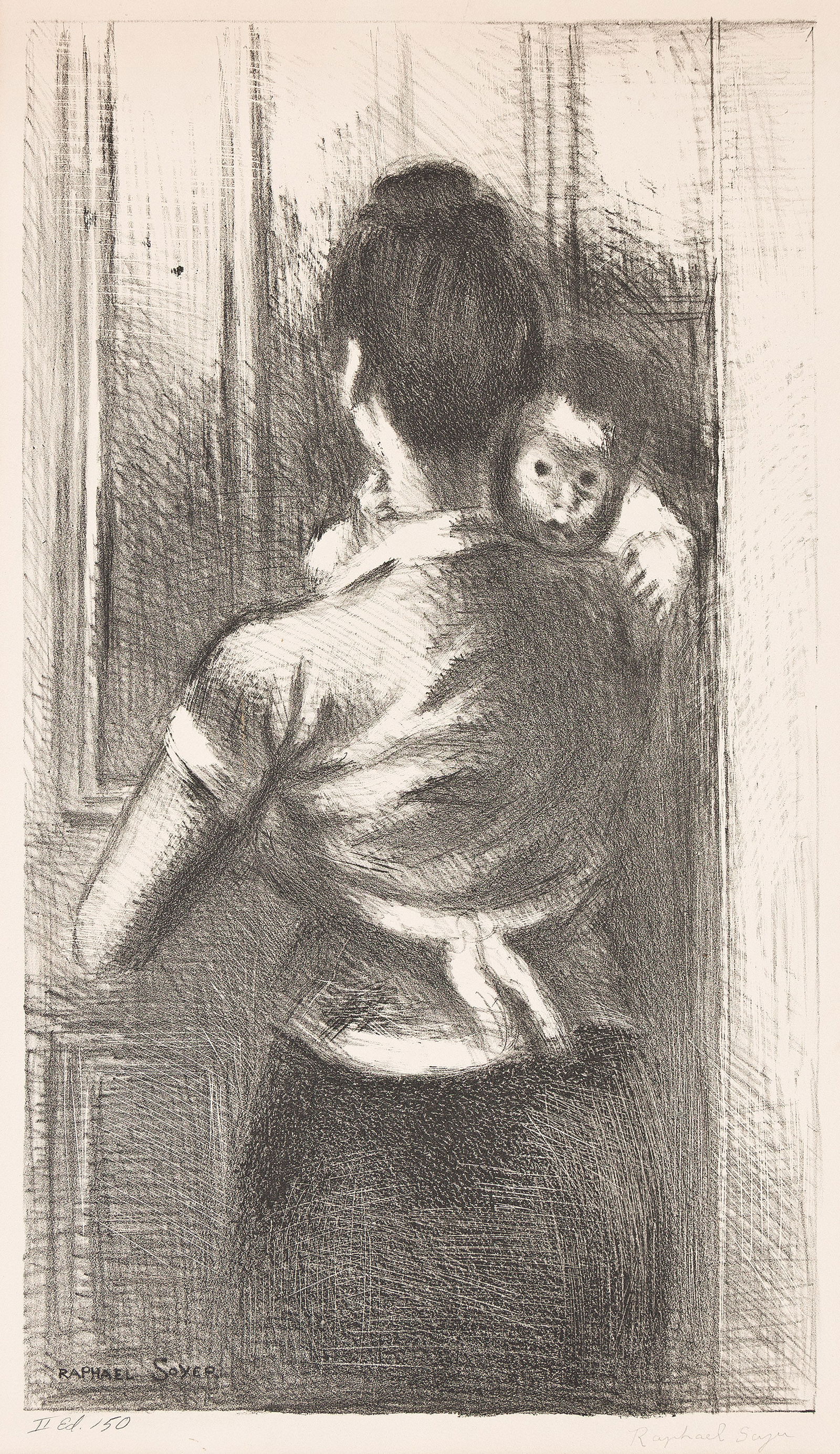 Raphael Soyer, Bedtime, 1937.: Raphael Soyer(1899-1987)Bedtime.Lithograph, 1937.From the second edition of 150. Signed and inscribed "II Ed. 50" in pencil, lower margin. Commissioned by Rabin and Kreuger Gallery, Newark, New Jersey