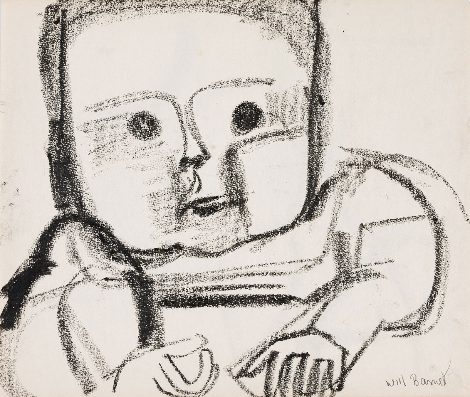 Will Barnet, Untitled (Baby), circa 1950.: Will Barnet(1911-2012)Untitled (Baby).Charcoal on cream wove paper, circa 1950.Signed in pencil, lower right.14 x 16 1/2 in. (35.6 x 41.9 cm.) Provenance:Collection of the artist, New York