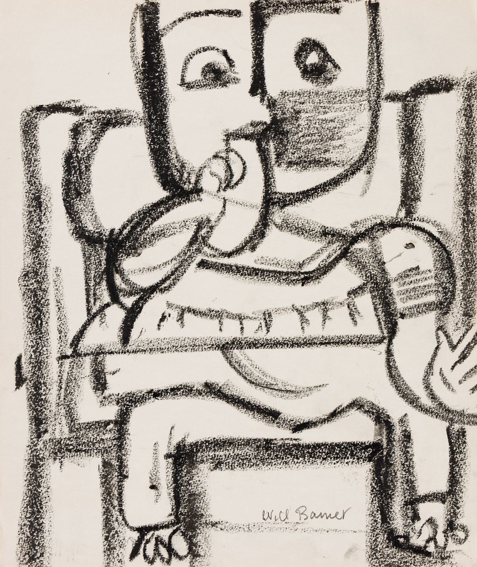 Will Barnet, Untitled (Baby Eating), circa 1950.: Will Barnet(1911-2012)Untitled (Baby Eating).Charcoal on cream wove paper, circa 1950.Singed in pencil, lower right.17 x 14 in. (43.2 x 35.6 cm.) Provenance:Collection of the artist, New Y