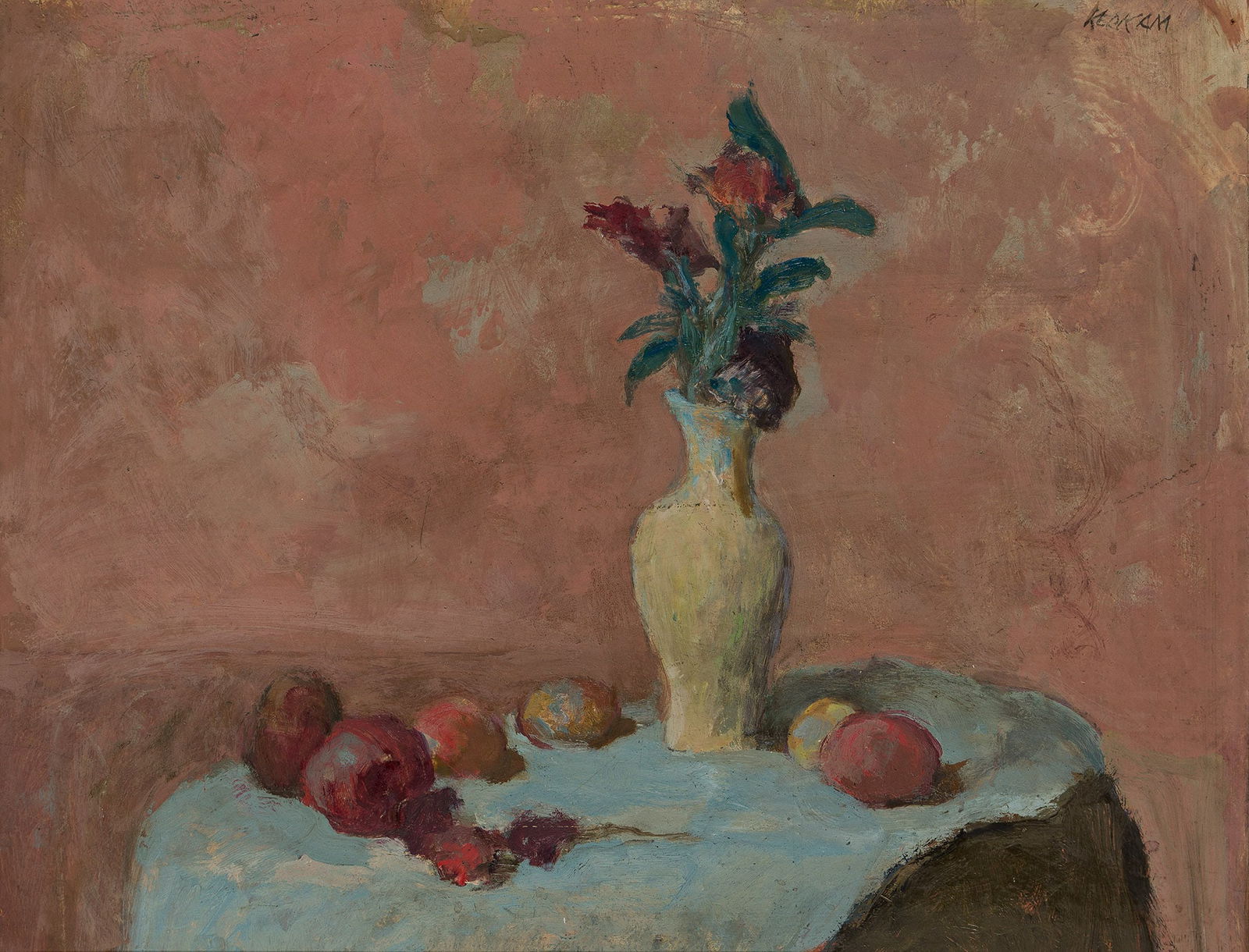 Earl Cavis Kerkam, Still Life.: Earl Cavis Kerkam(1890-1965)Still Life.Oil on masonite.Signed in pencil at upper right.24 x 30 in. (61 x 76.2 cm.)Frame: 30 x 37 1/2 in. (76.2 x 95.3 cm.) Provenance:Stair Galleries,