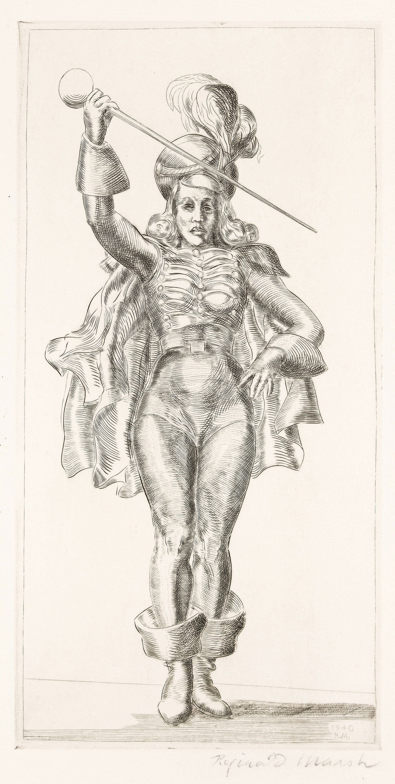 Reginald Marsh, Drum Majorette, 1940.: Reginald Marsh(1898-1954)Drum Majorette.Engraving, 1940.Fourth state (of 4). Edition of 300. Signed in pencil, lower right. Published by the Laurel Gallery, New York. Sasowsky 204.Plate: 11 3/4 x 6 in