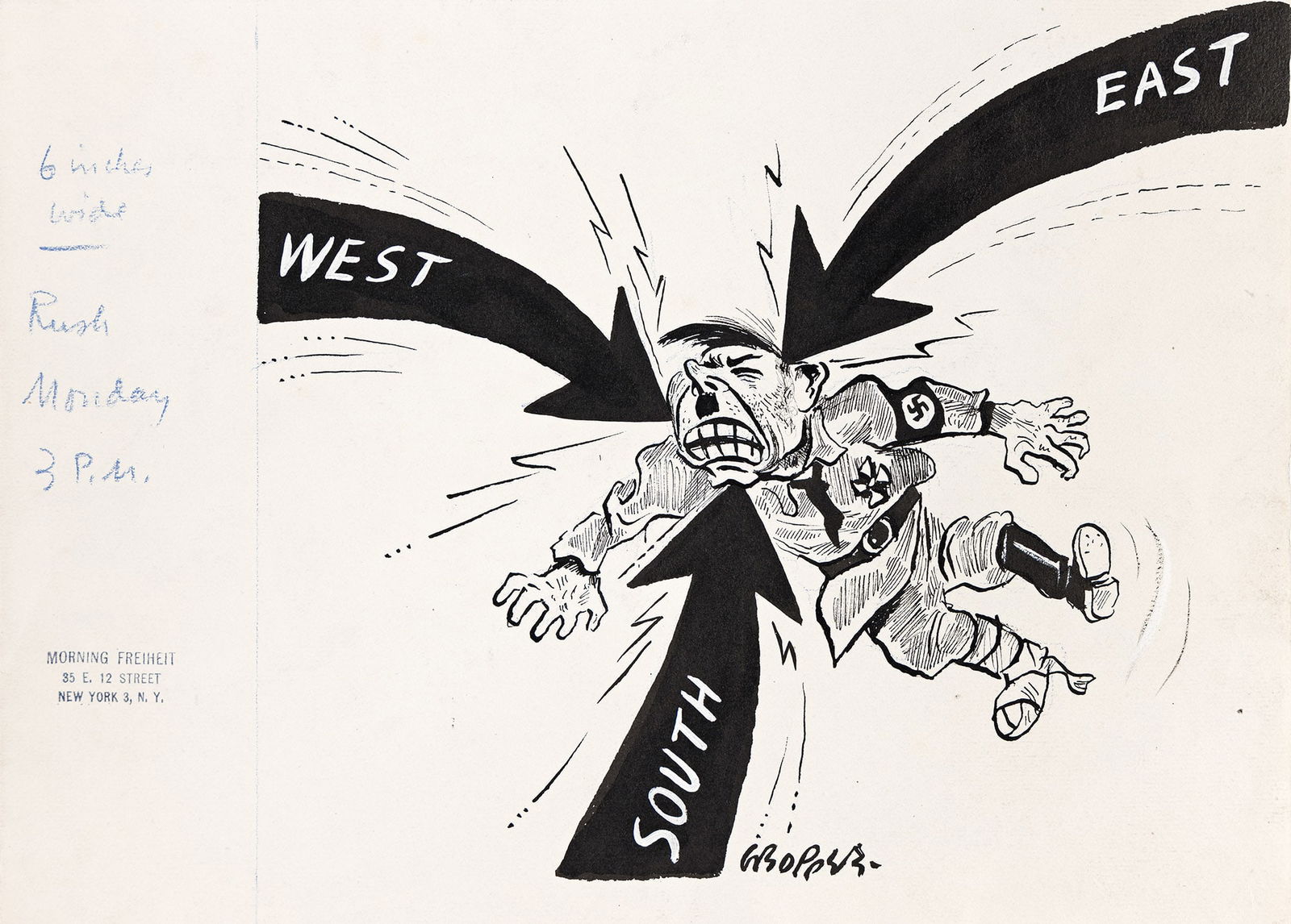 William Gropper, Hitler hit from the West, East, and South, circa 1935. (1 of 1)