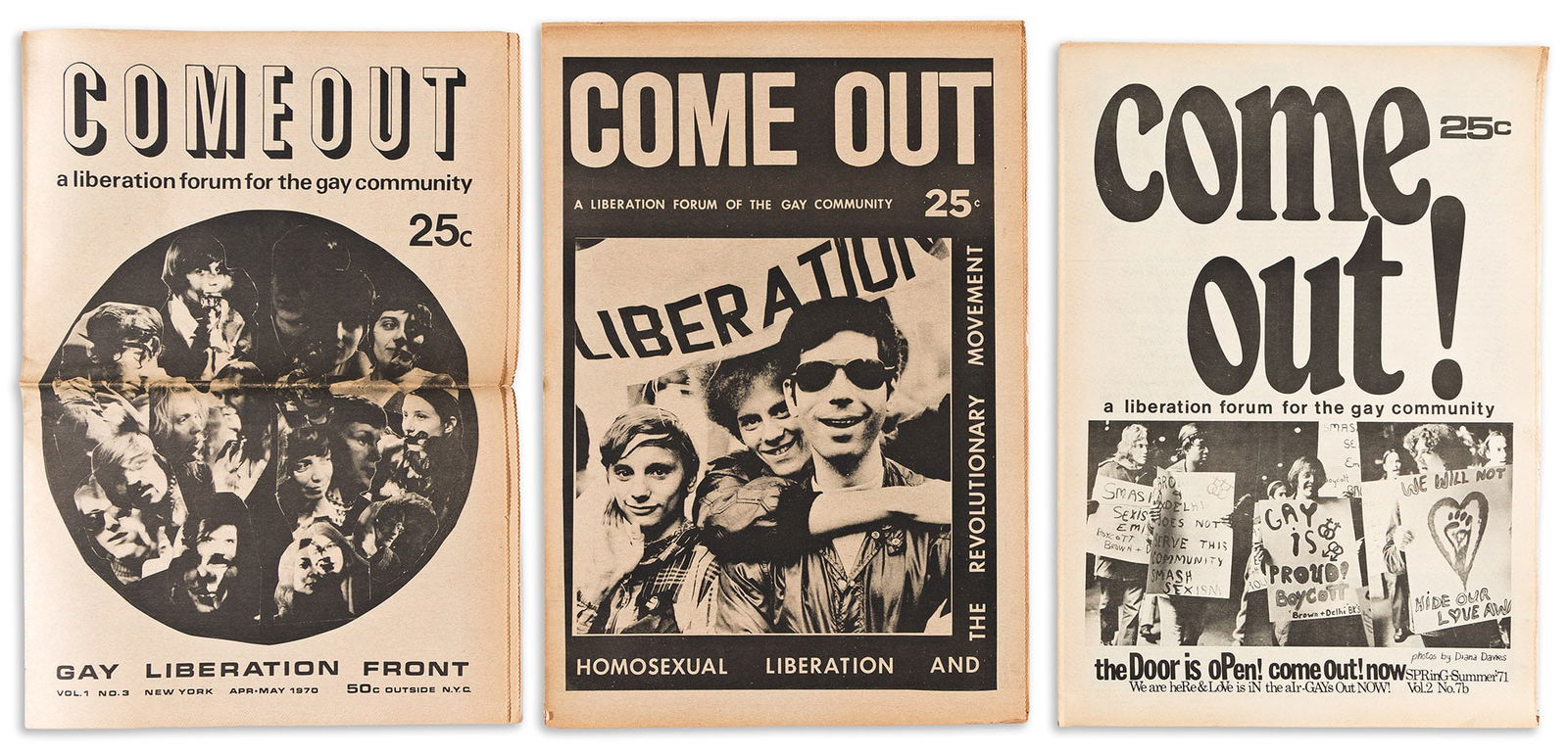 Come Out: A Liberation Forum for the Gay Community, three original issues. 1970-1971. (1 of 3)