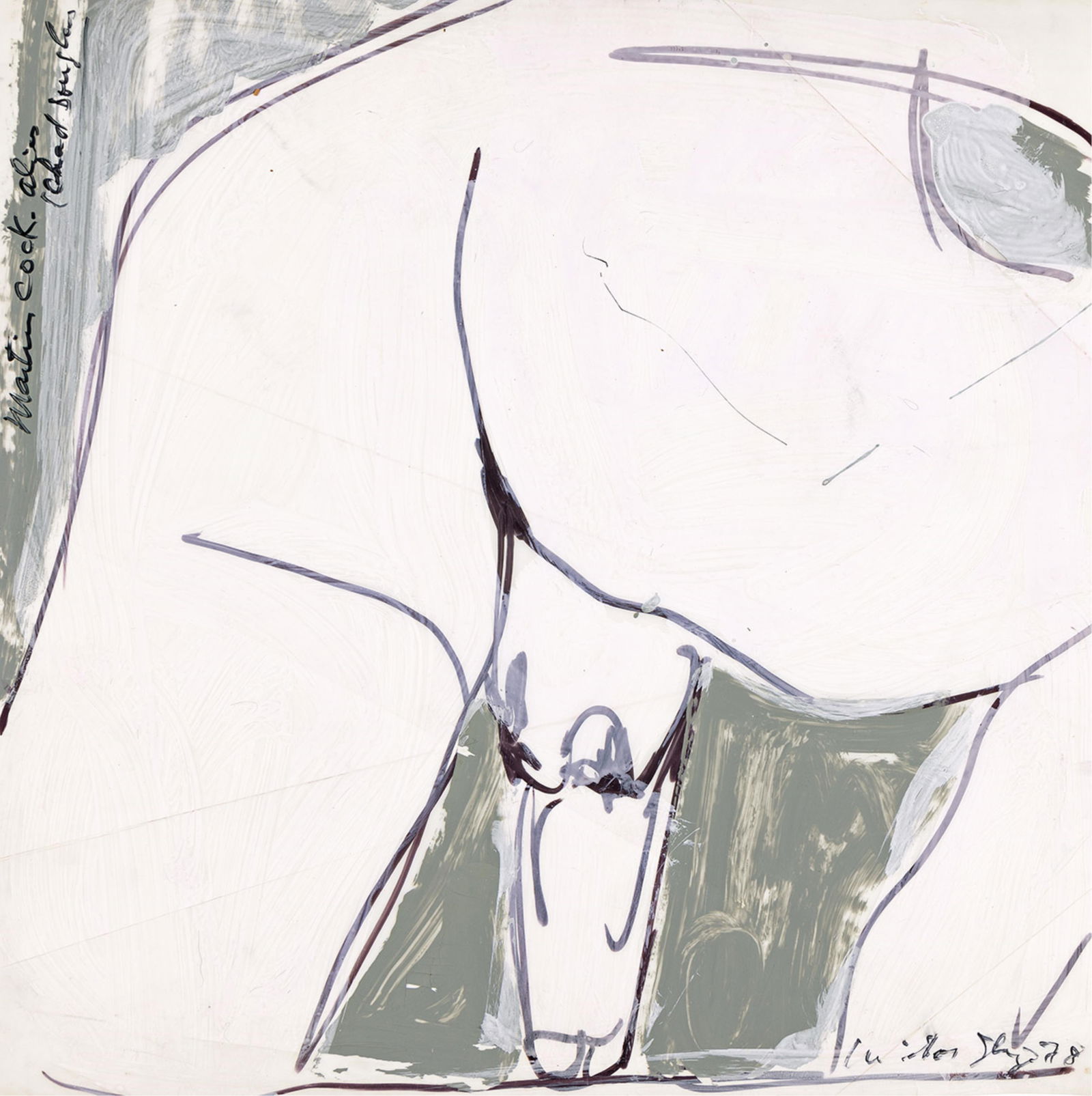 Victor Hugo, Two Drawings (Untitled & Martin Cock alias Chad Douglas). 1978.: Victor Hugo1948-1994Two Drawings (Untitled & Martin Cock alias Chad Douglas). 1978.Oil on Cello paper.20 x 20 in. (50.8 x 50.8 cm.) 20 x 22 in. (50.8 x 55.9 cm.)Each sheet with irregular edges 20 x 20