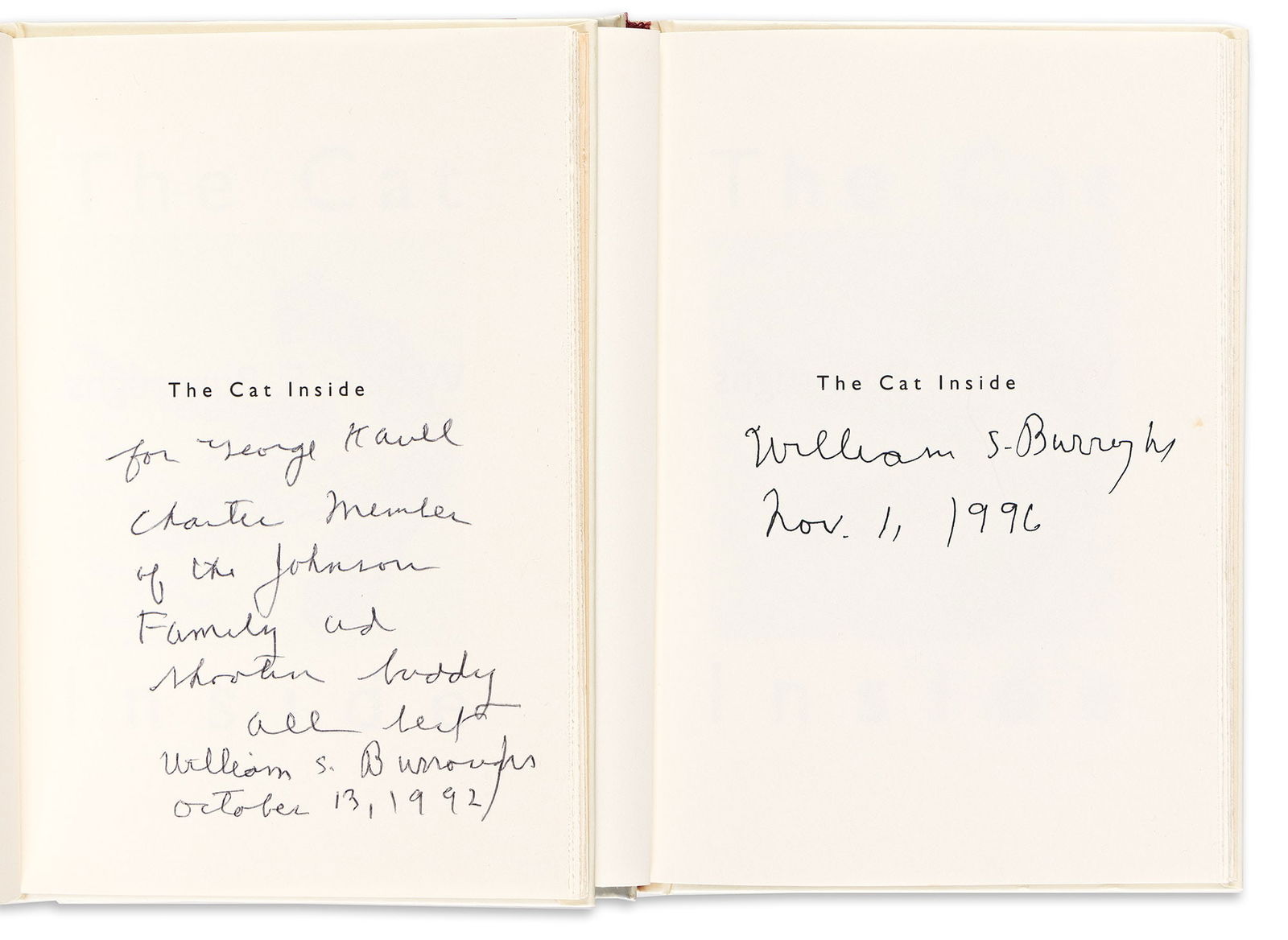 William S. Burroughs, Group of 7 books, each Signed and Inscribed, to George Kaull or Audrey Leamon. (1 of 12)