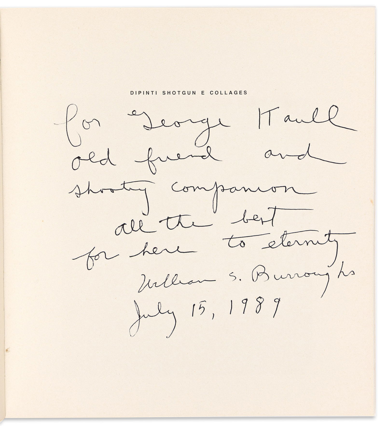 (William S. Burroughs.) Group of ephemera, including 7 items Signed by Burroughs, two t-shirts with (1 of 20)