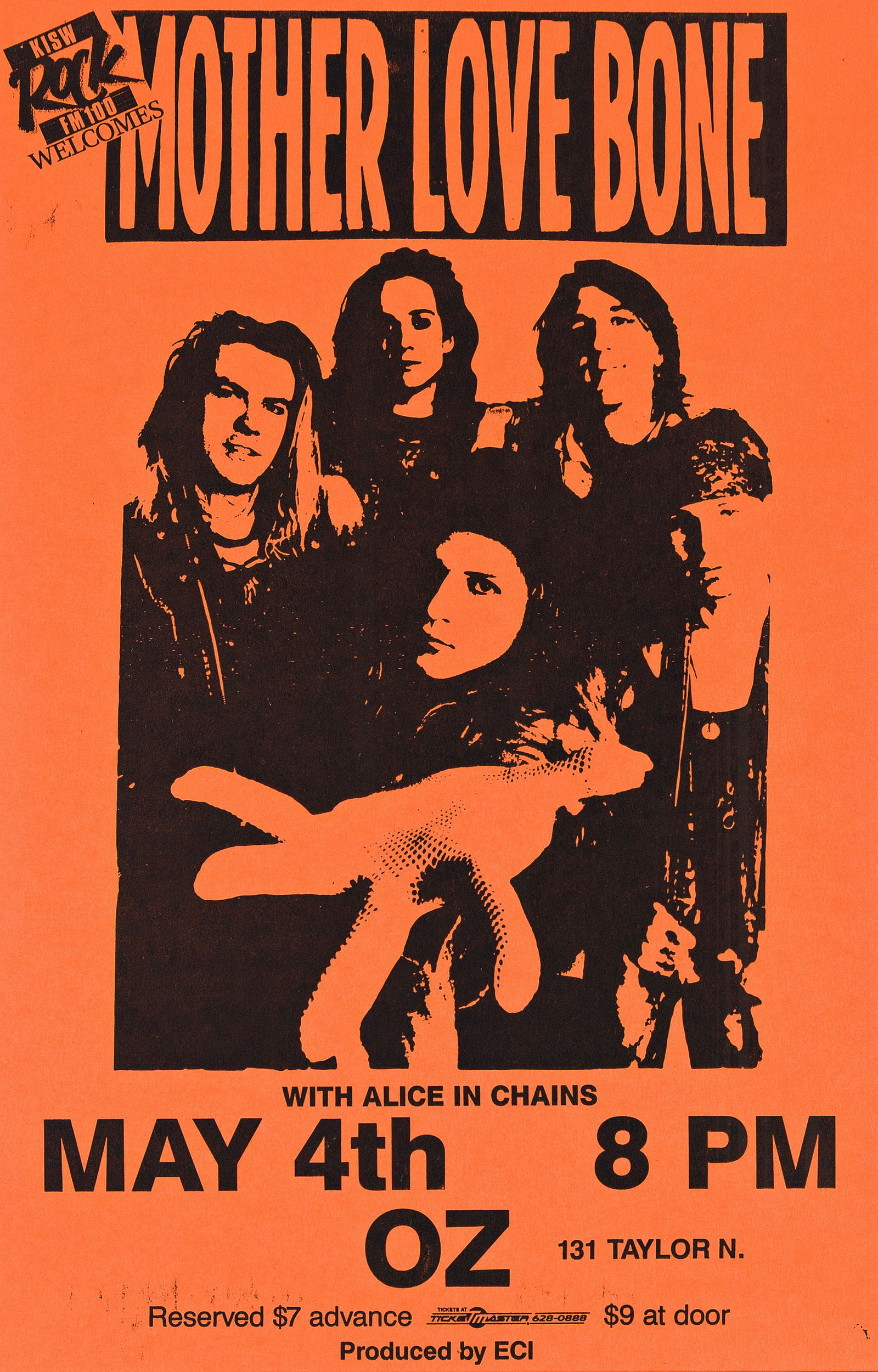 Mother Love Bone with Alice in Chains Flyers, Orange and Yellow. 1989. (1 of 2)