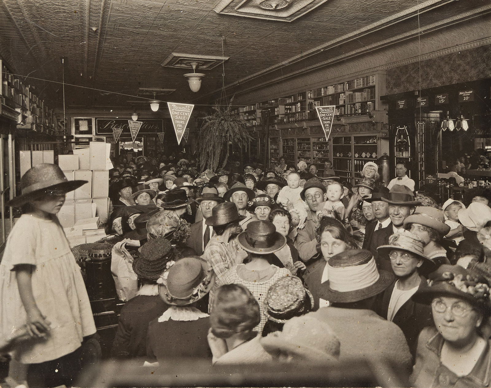 Keystone "One-Cent" Sale, Rexall Drug Store, Riverside. April 12, 1921. (1 of 1)