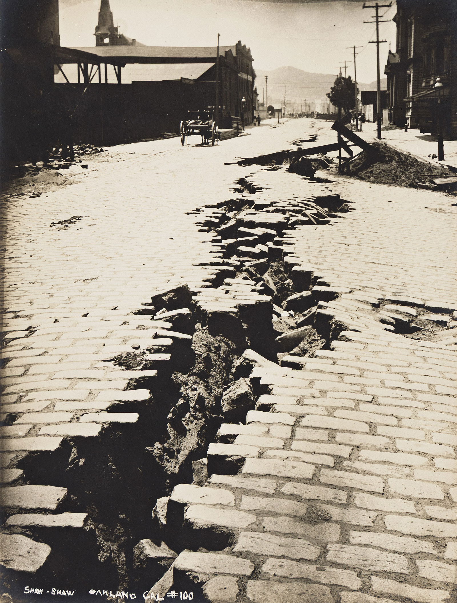 A split down an Oakland Street in the aftermath of the San Francisco Earthquake. 1906. (1 of 1)
